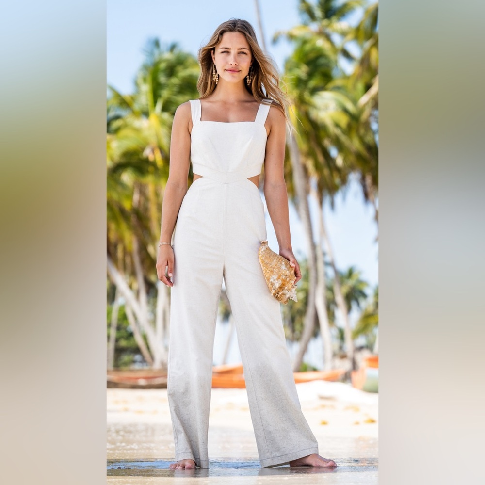 Altar’d State Alise Linen Jumpsuit Khaki Size XS